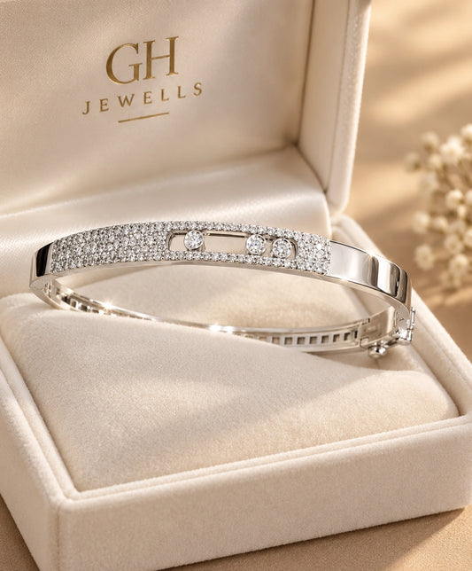 Pavé diamond bangle in 14K white gold in a GH Jewells velvet box