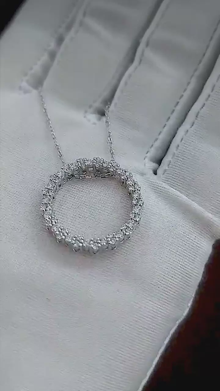 Video of the GH Jewells diamond circle pendant necklace in 14K white gold with natural diamonds